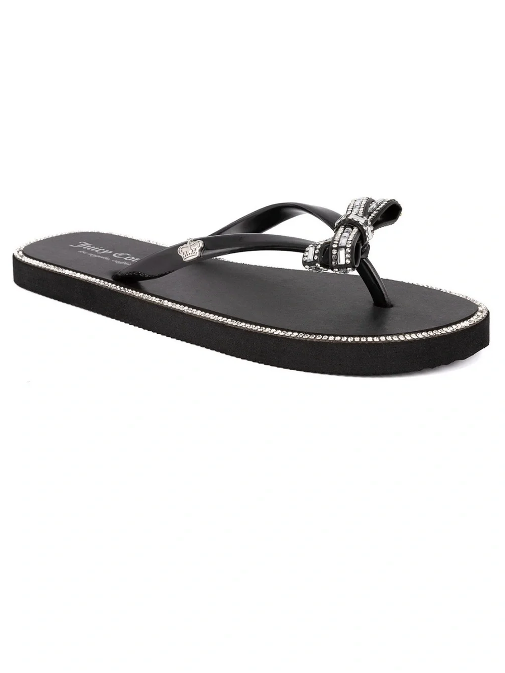 NWT Juicy Couture Black Jewel Bow Thong Sandals, Size 11